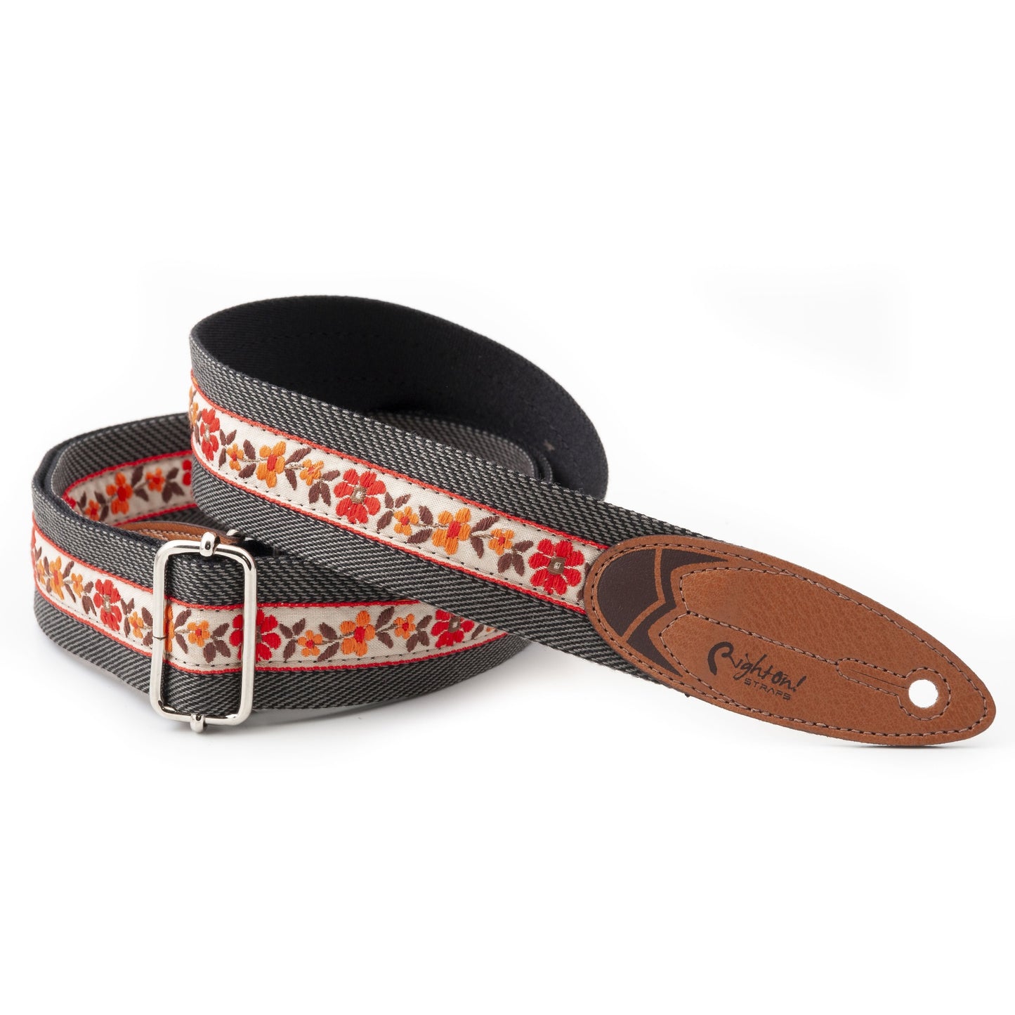 righton vegan ukulele strap 4cm thin floral red orange