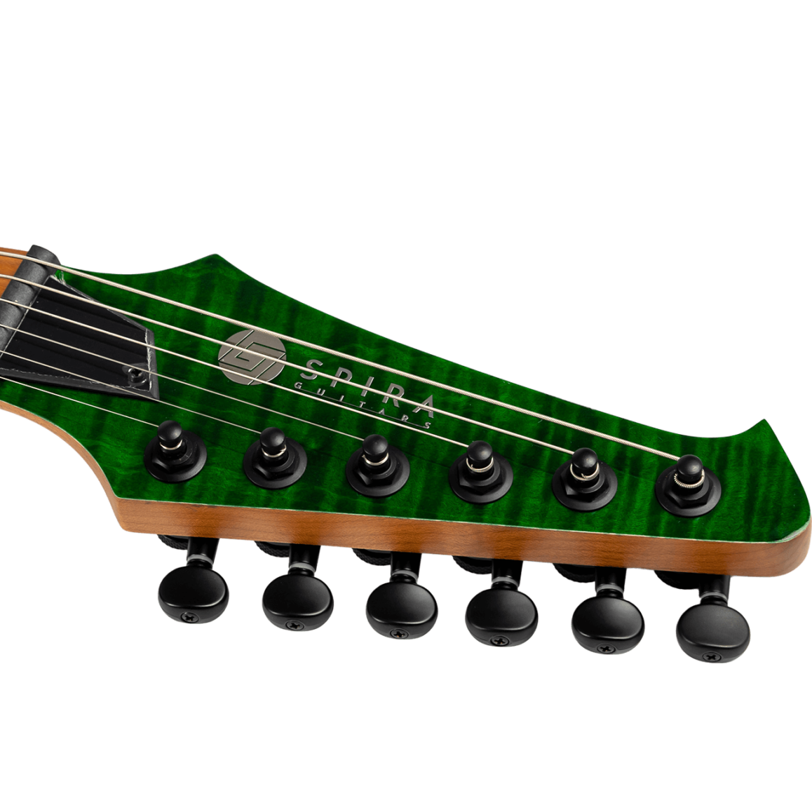 spira s-450 transparent green electric guitar headstock