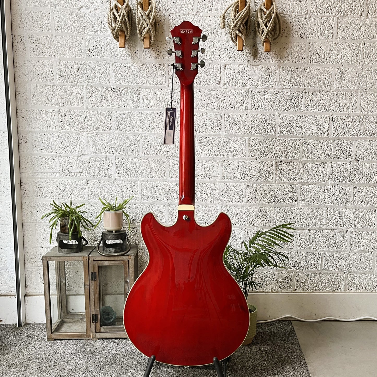 ibanez as73 transparent cherry red semi-hollow electric guitar back view