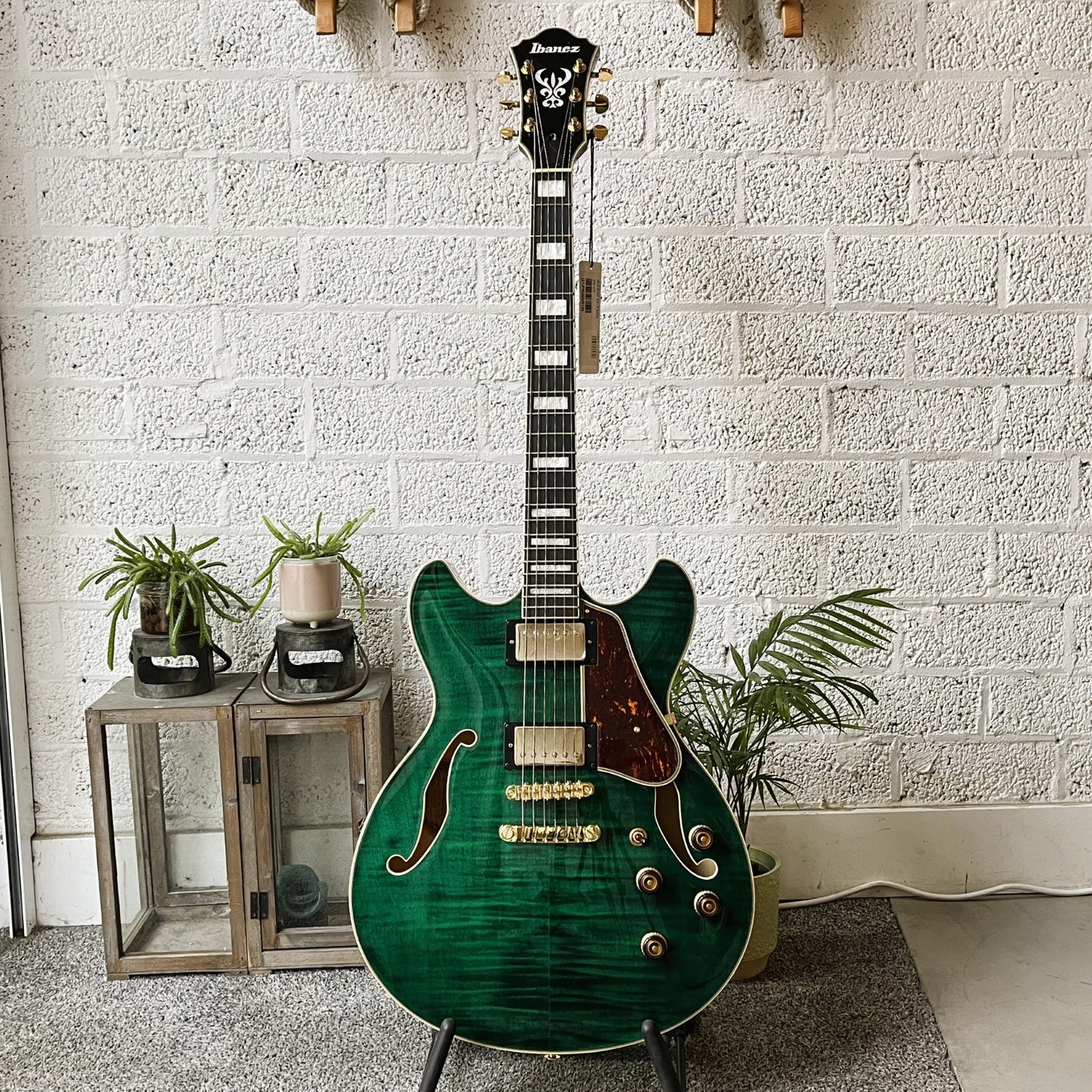 ibanez as93fm transparent moss green semi-hollow electric guitar