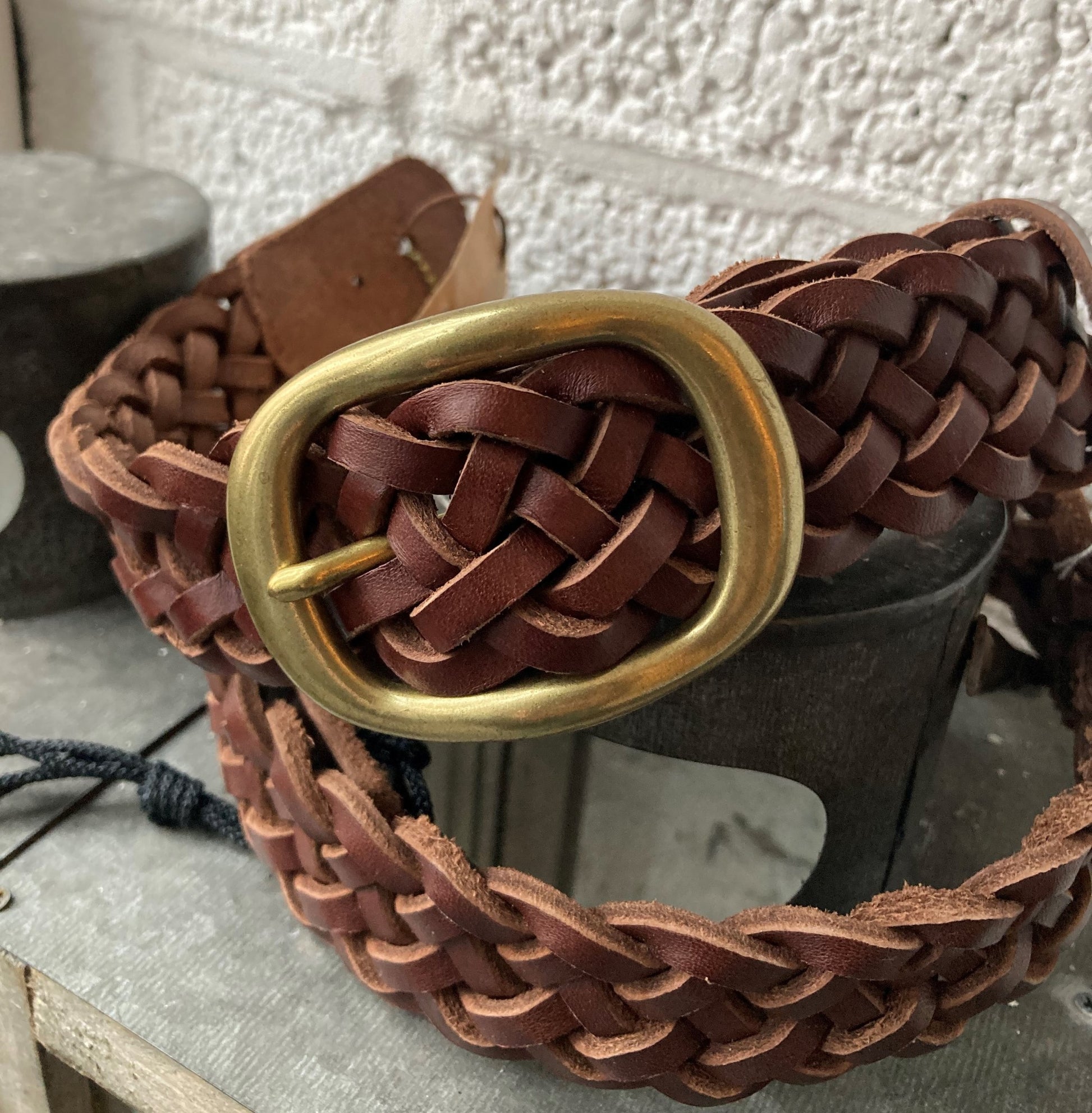 KAMINARI Braided Leather Strap Brown