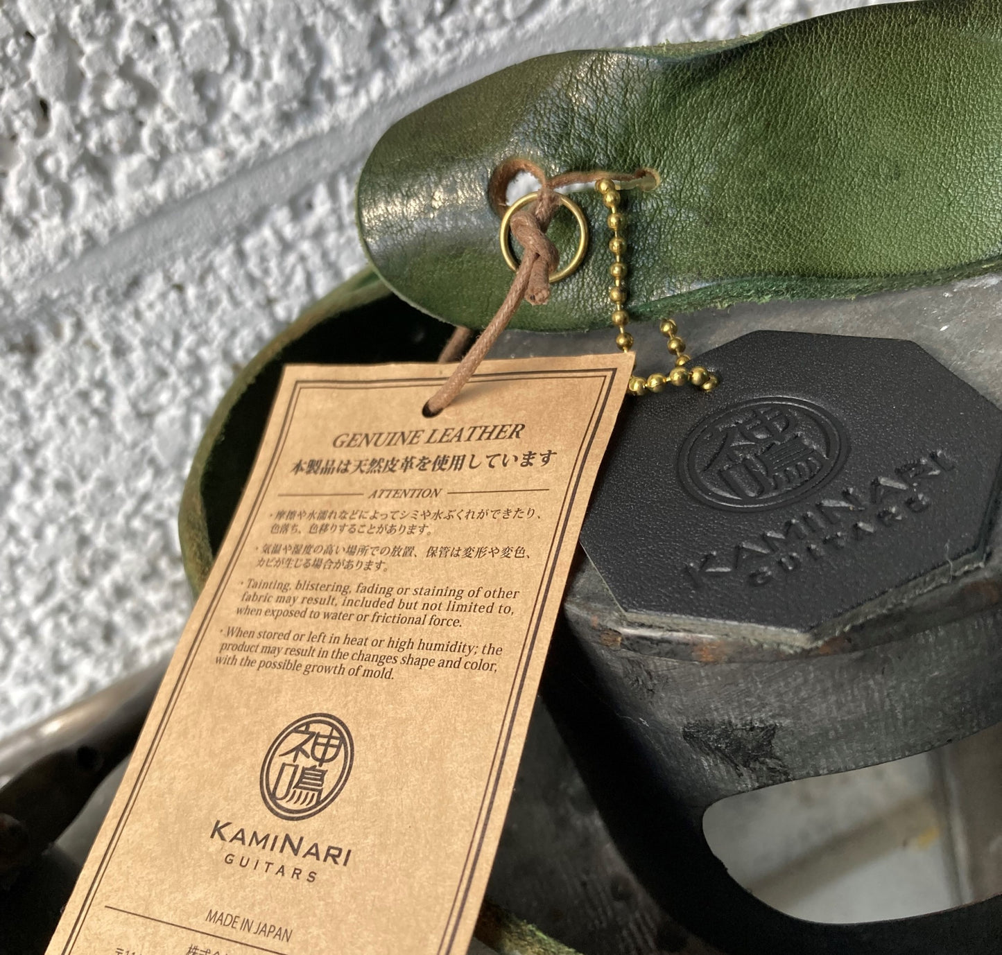 KAMINARI Studded Leather Strap Green tags