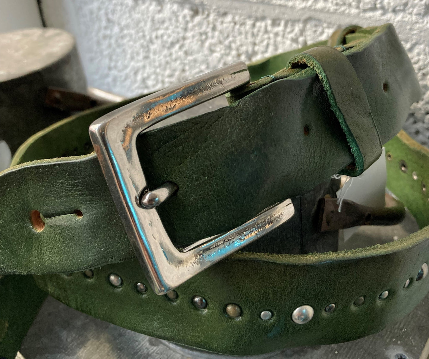 KAMINARI Studded Leather Strap Green