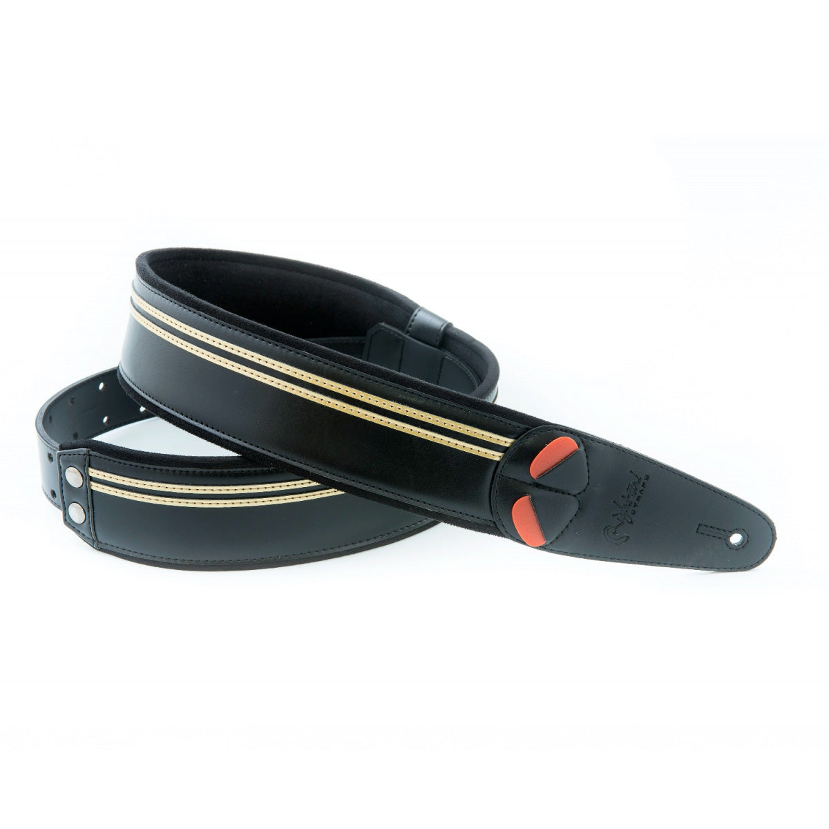 righton vegan guitar strap black with gold stripes