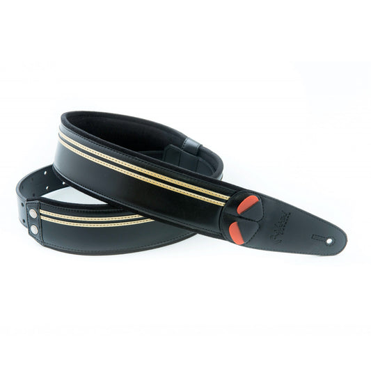 righton vegan guitar strap black with gold stripes