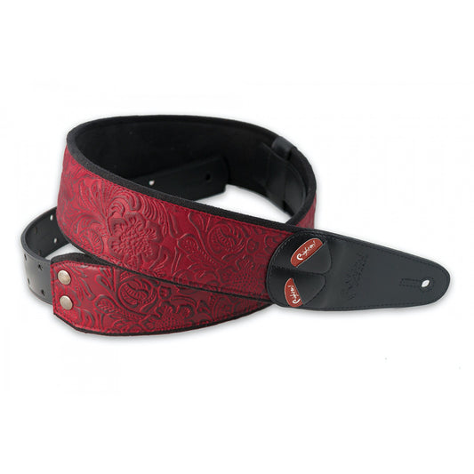 righton vegan guitar strap red embossed floral