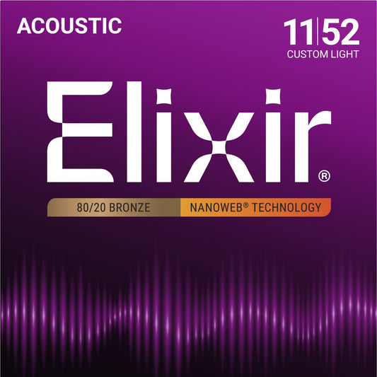 elixir nanoweb 80-20 bronze acoustic guitar strings 11-52