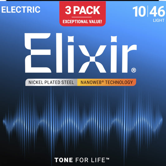elixir nanoweb electric guitar strings 10-46 3-pack