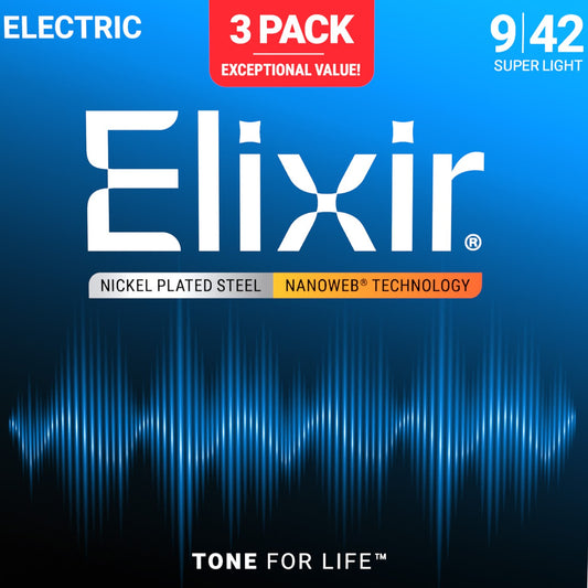 elixir nanoweb electric guitar strings 9-42 3-pack