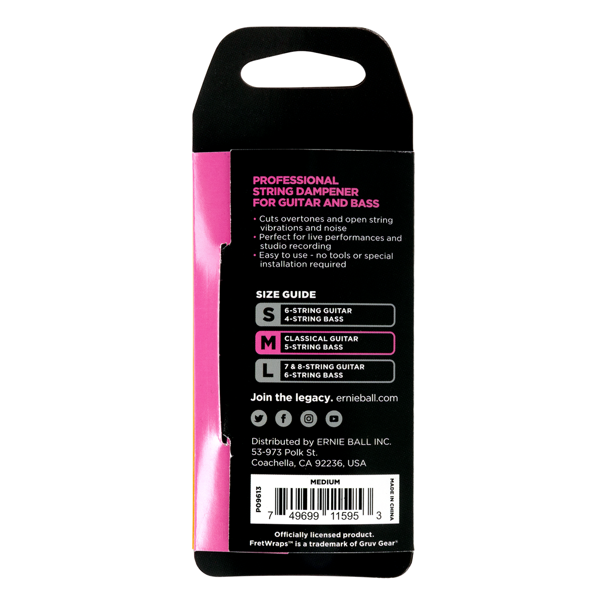 ernie ball 9613 fretwraps size m package back view