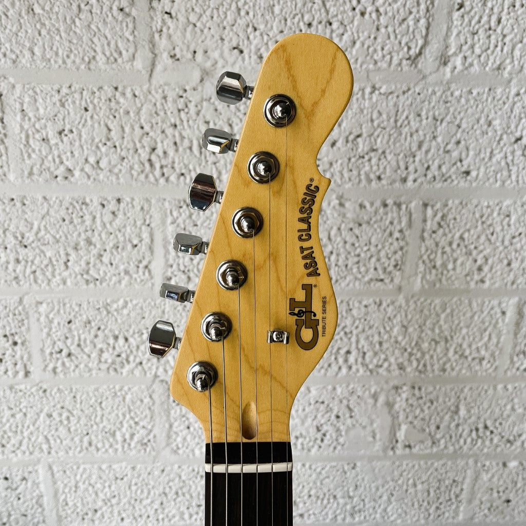 gl tribute asat classic bluesboy electric guitar lake placid blue headstock
