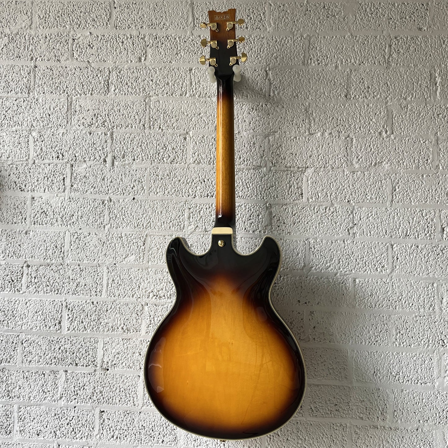 ibanez jsm10em john scofield two tone burst semi-hollow electric guitar back view