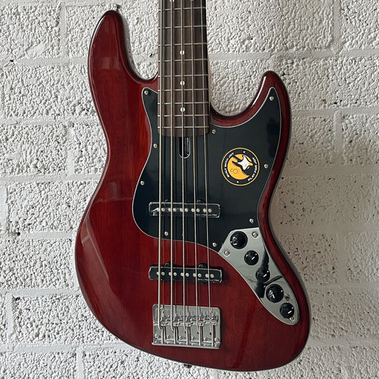 sire marcus miller v3+5 5-string mahogany electric bass body closeup
