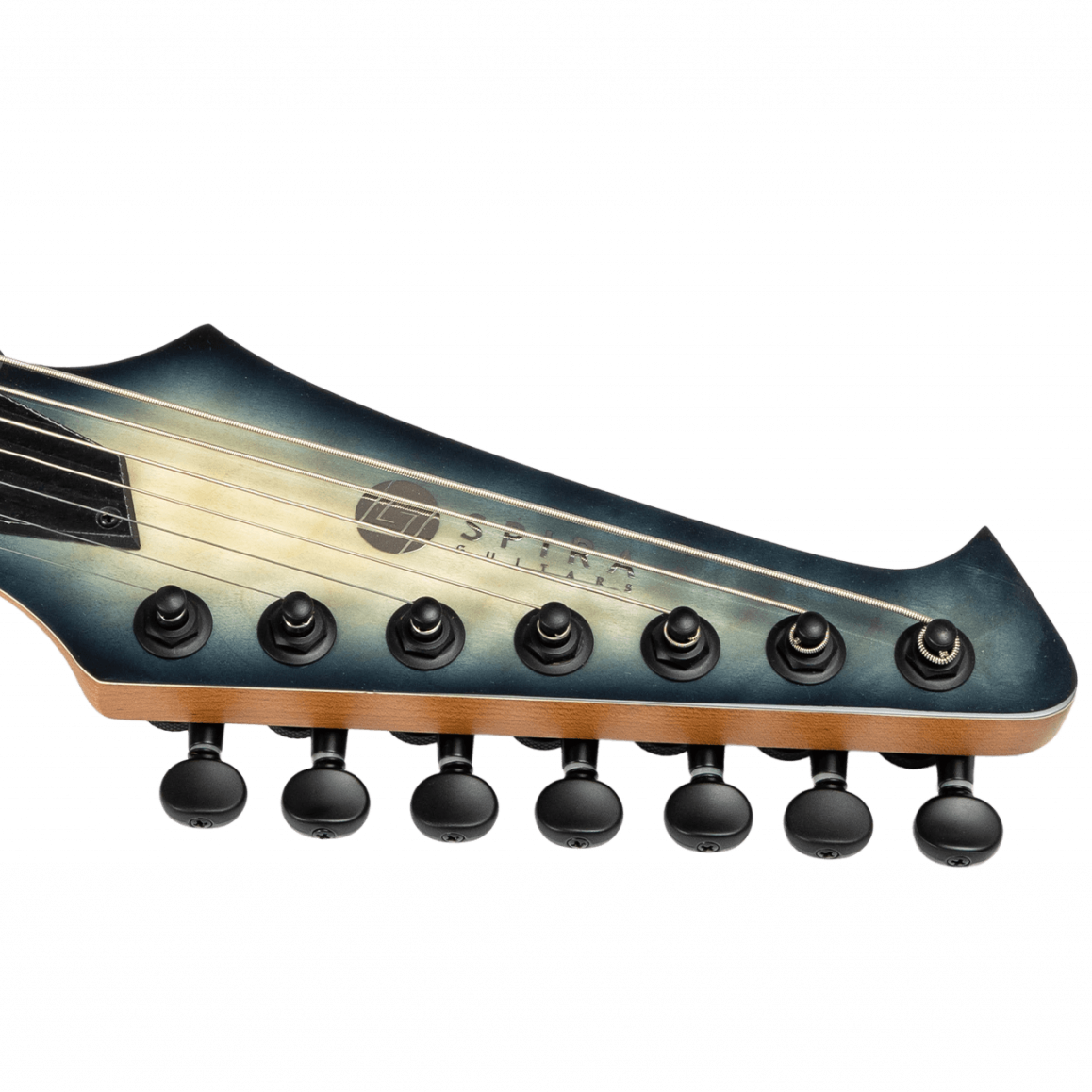 spira s-507 trans grey 7-string electric guitar headstock