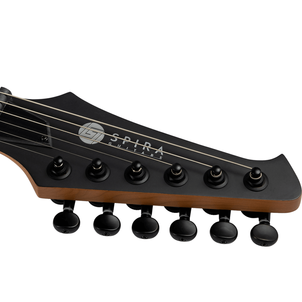 spira t-400 satin black electric guitar headstock