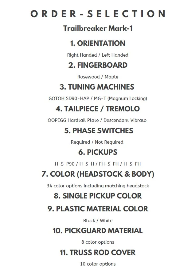 Oopegg Trailbreaker Mark-1 Order Options