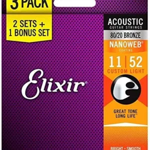 Elixir Nanoweb 16538 80/20 Bronze Acoustic Set 11-52 3-Pack